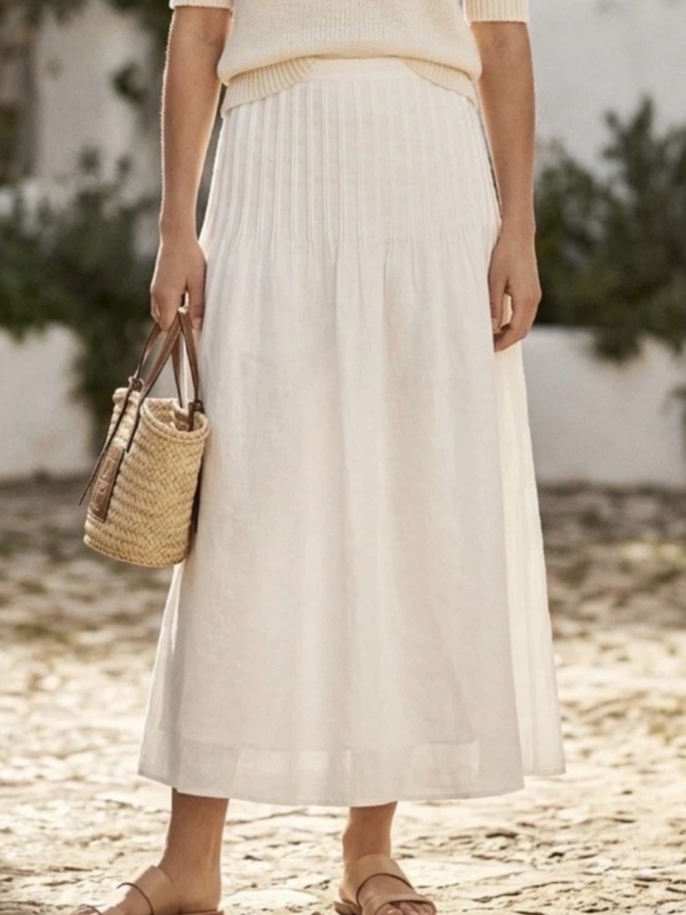 Massimo Dutti white Maxi Skirt with Smocked Waist Detail